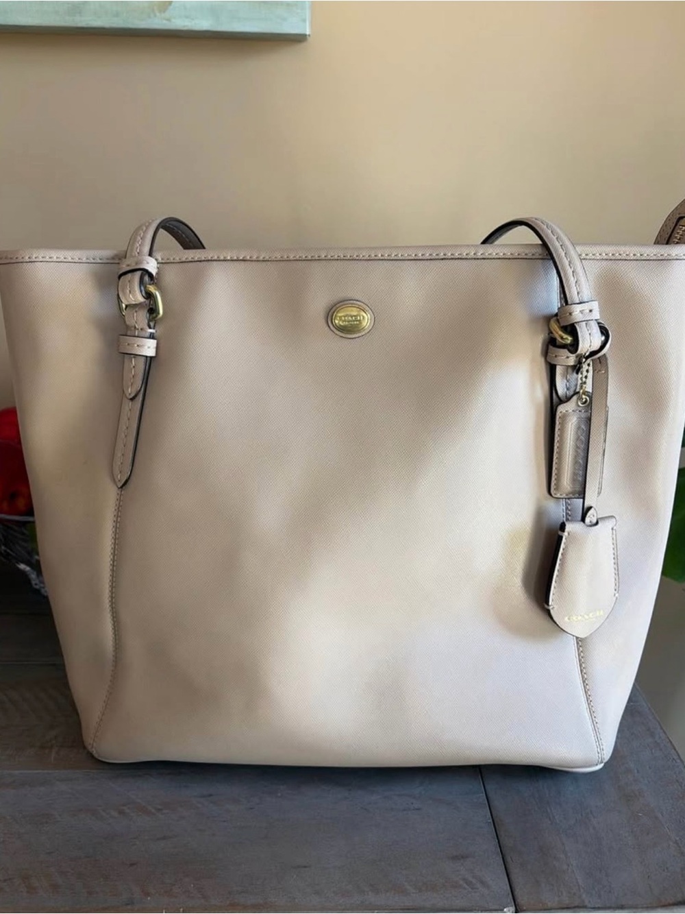 Coach Pebbled Leather Tote in Light Taupe